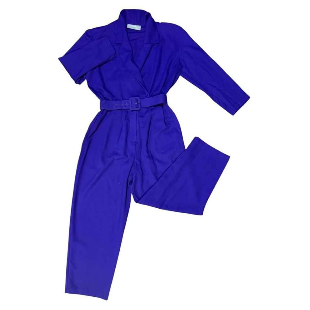 Vtg 80s Purple Belted Statement Cropped Leg Jumpsuit Womens Size M Mobwife